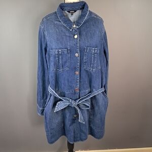 Express Denim Romper Shorts Belted Jumpsuit Size Large Long-Sleeve